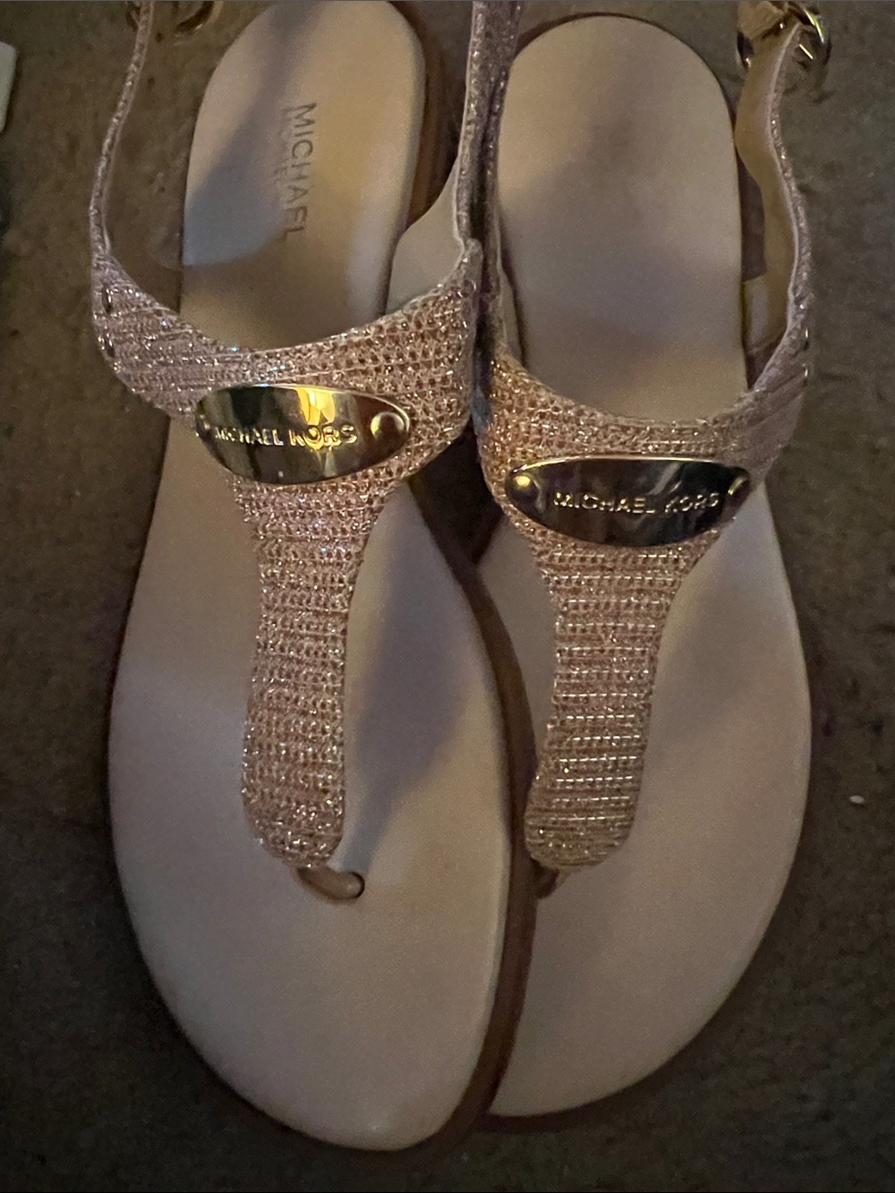 Michael Kors Pink Gold T-Strap Crystal Sandals